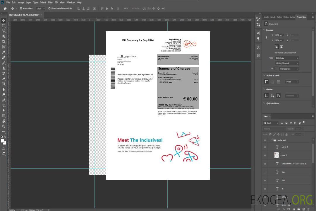 Modèle de facture de services publics pour les entreprises d'Irlande Virgin Media aux formats Word et PDF, version 2 template